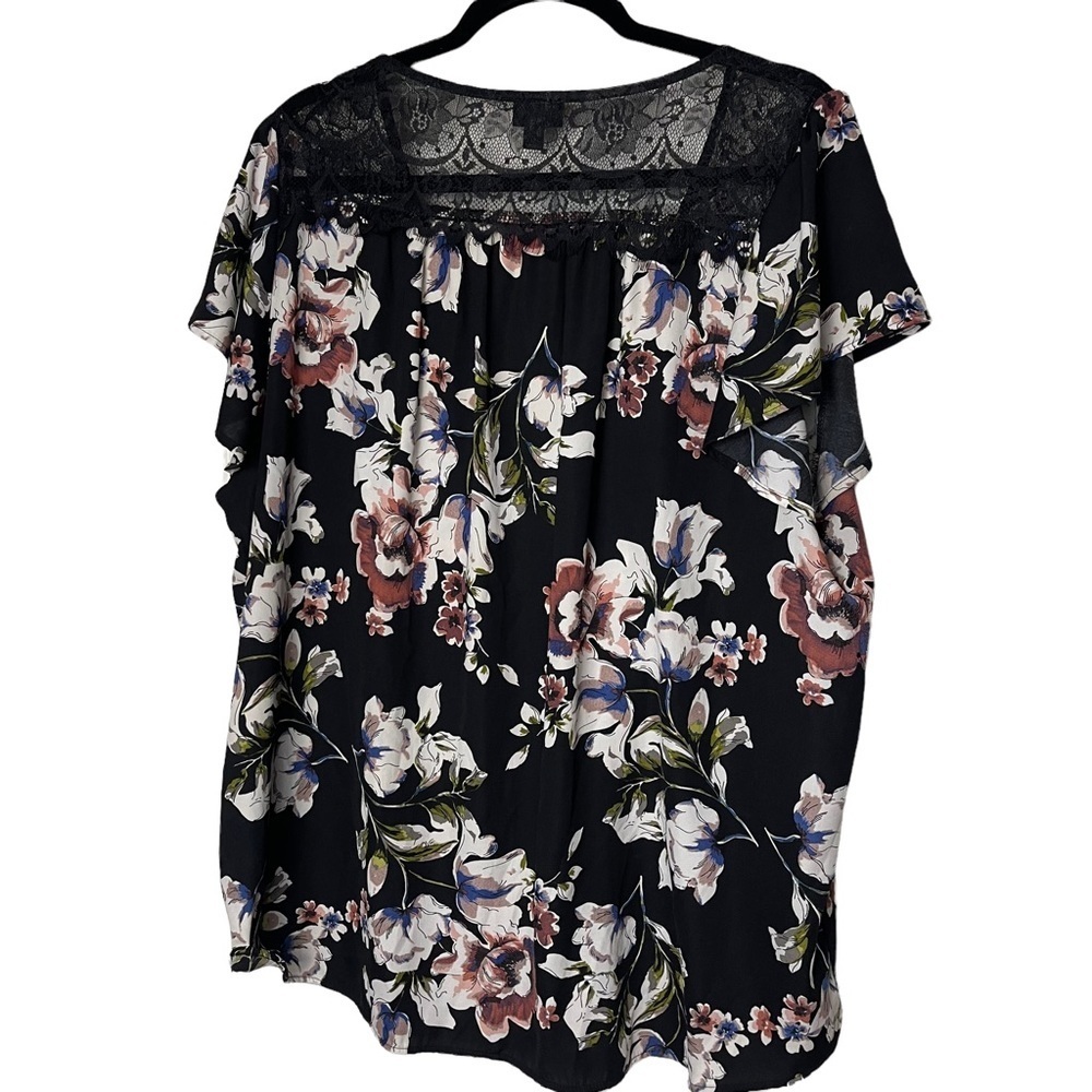 Torrid Black Floral Button Up Short Sleeve Blouse Size 1X